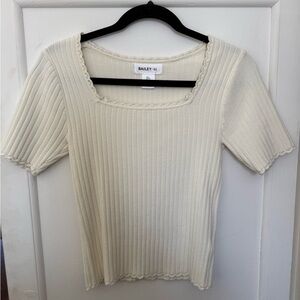 Bailey 44 Cream Ribbed Sweater Short Sleeve Top